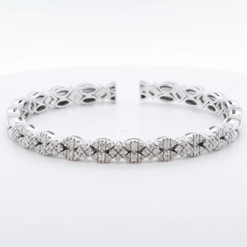 Best bangle bracelets with minimalist geometric designs for a contemporary, edgy look-Sonia Bitton Diamond Pave Spring Cuff 14k White Gold Bracelet 1.00ctw H SI 7.25"