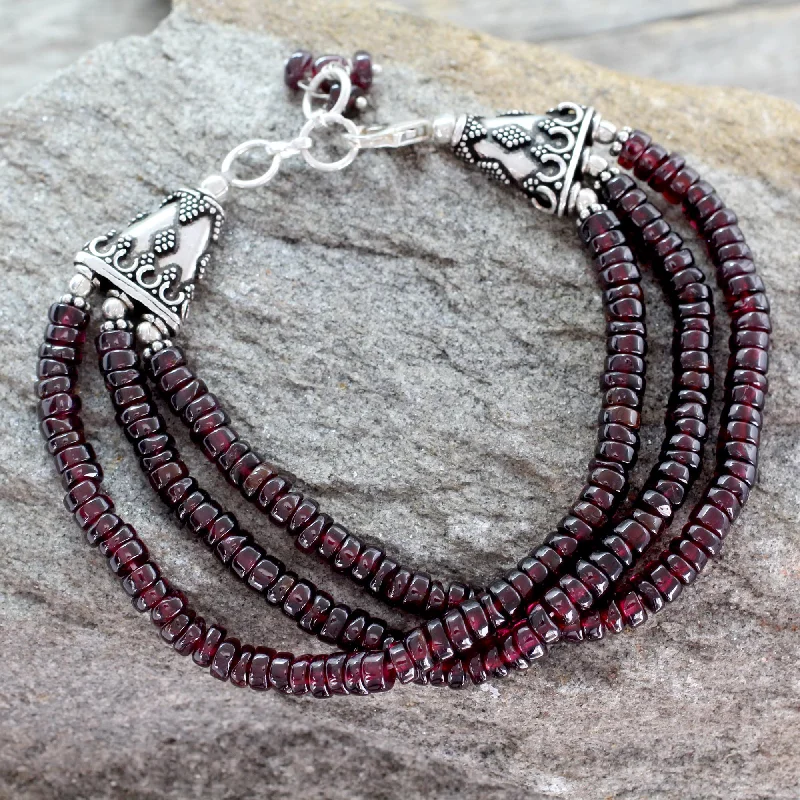 Simple bangle bracelets with smooth matte finishes for a subtle and modern style-Splendor of India Unique Beaded Garnet Bracelet from India