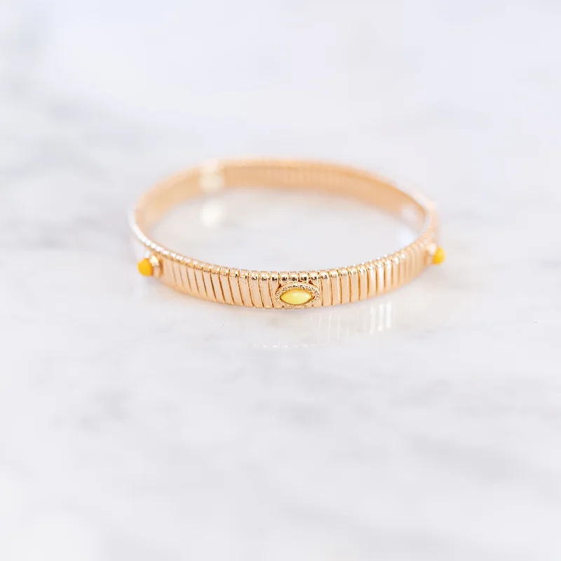 Best bangle bracelets with hammered gold finishes for a textured, rustic feel-Spring Chain Yellow Stone Bracelet