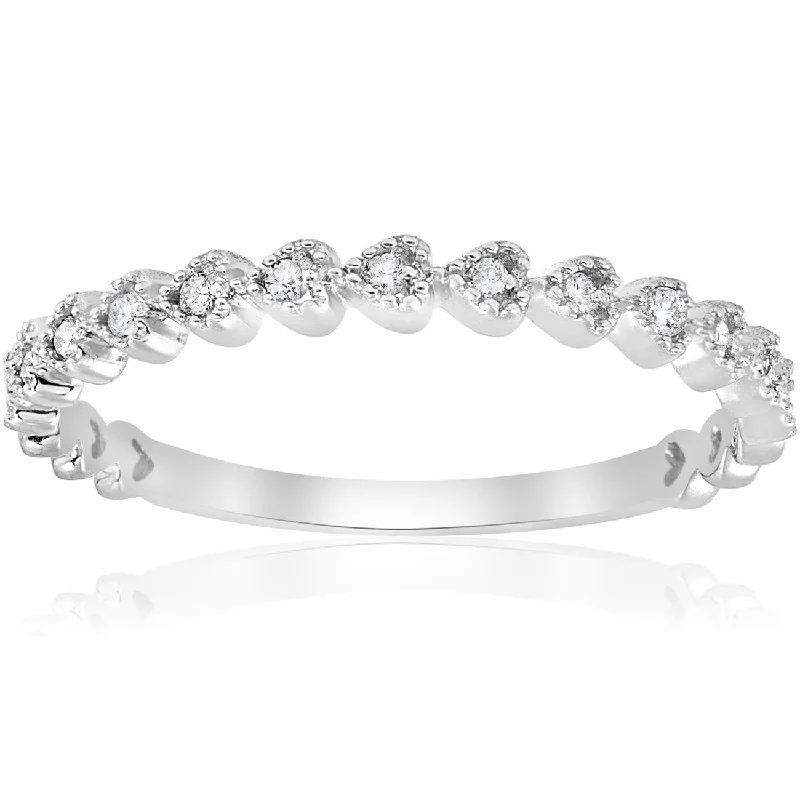 Rings with herkimer diamonds for raw clarity -Stackable Diamond Wedding Ring 14k White Gold