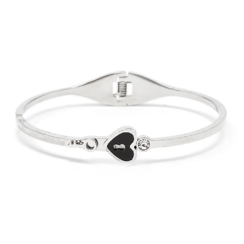 Classic bangle bracelets with pearl embellishments for a feminine and classic touch-Stainless Steel Bangle Heart Key Onyx Crystal