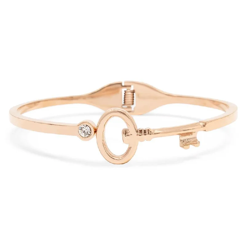 Best bangle bracelets with animal motif designs for a quirky, fun accessory-Stainless Steel Bangle Key CZ Rose Gold Plated