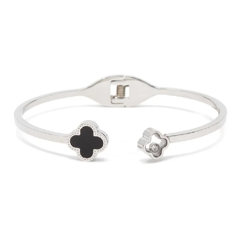 Best bangle bracelets with engraved messages for personalized gifts and keepsakes-Stainless Steel Bangle Onyx Cross CZ