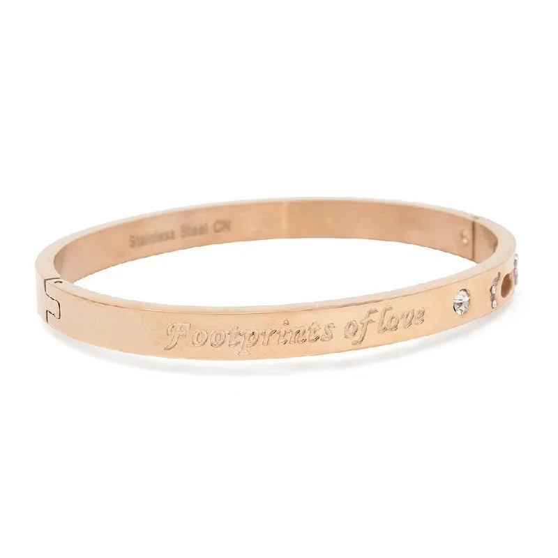 Best bangle bracelets with engraved inspirational quotes for an uplifting and stylish gift-Stainless Steel CZ Footprint Hinged Bangle Rose Gold Plated