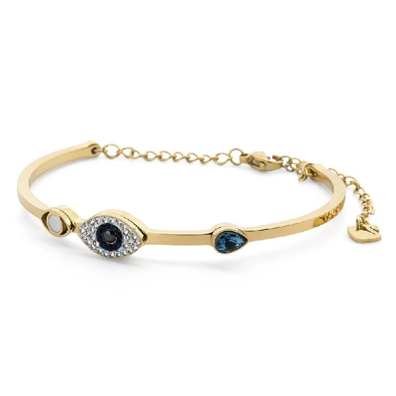 Bangle bracelets with polished marble inlays for a chic and trendy appearance-Stainless Steel Evil Eye Bangle MOP Gold Plated