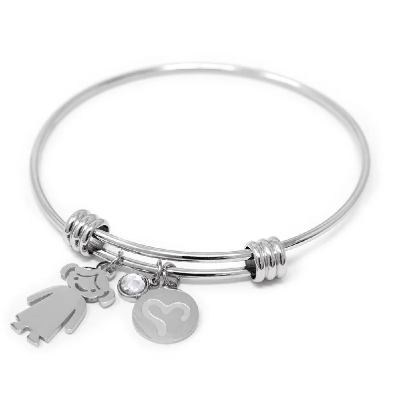 Best bangle bracelets with adjustable sizes for a comfortable and perfect fit-StainlessSteelGirlCrystalCharmAdjustableBangle