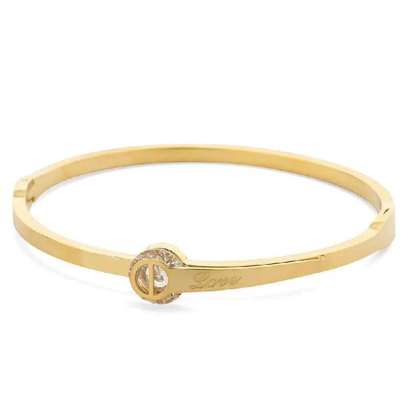 Best bangle bracelets with smooth sterling silver for a polished, refined finish-Stainless Steel Hinged Bangle Love CZ Gold Plated