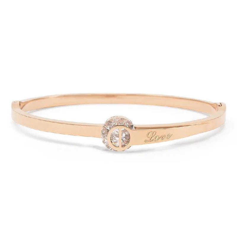 Best bangle bracelets with engraved floral patterns for a delicate and elegant design-Stainless Steel Hinged Bangle Love CZ Rose Gold Plated