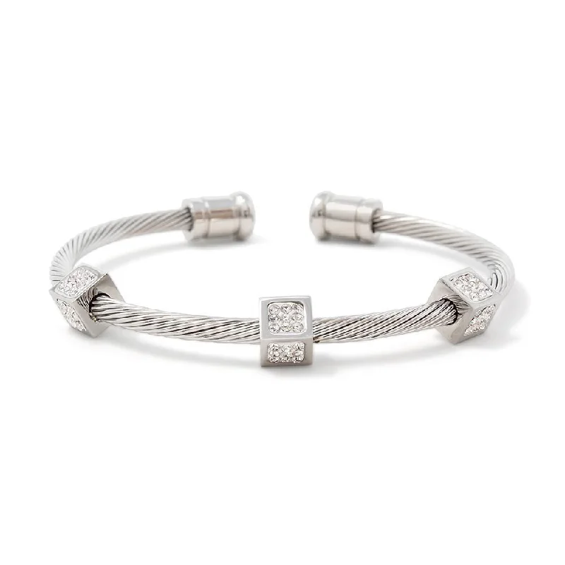 Best bangle bracelets for stacking with delicate and thin designs for layering-Stainless Steel Wire Open Bangle Square