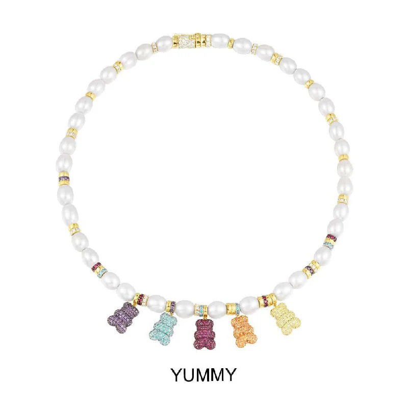 Trendy necklaces and pendants with statement pieces for a bold fashion statement-Statement Multicolor Yummy Bear Necklace with Pearls