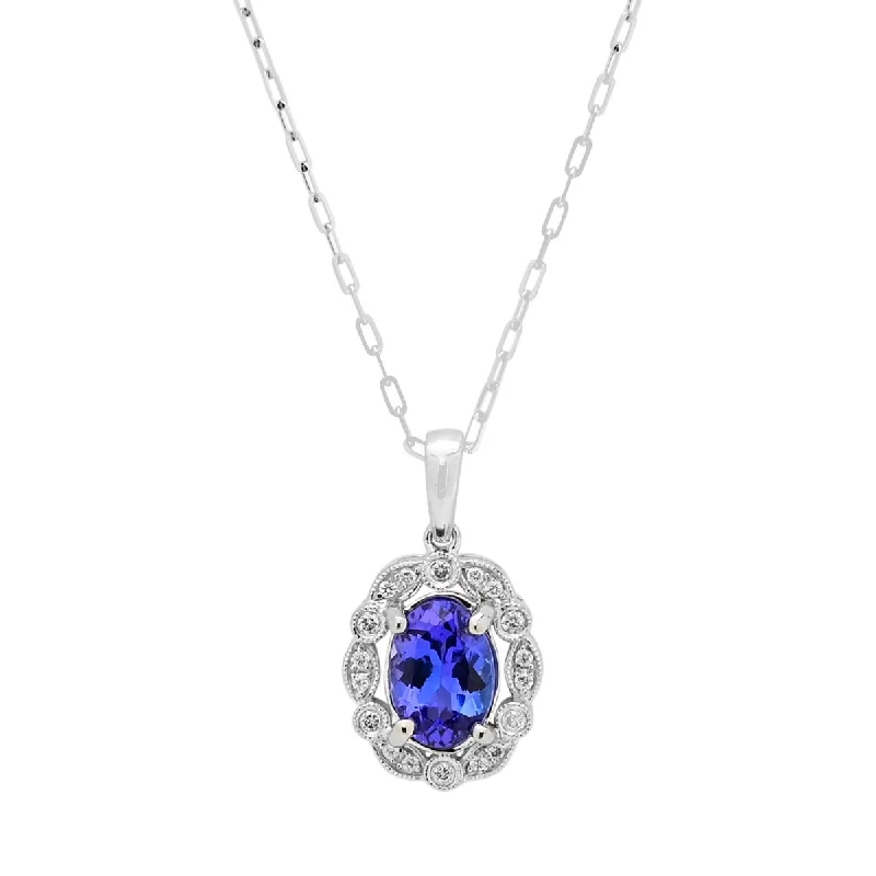 Necklaces and pendants with diamond pendants for a luxurious sparkling effect-Tanzanite Necklace in 14kt White Gold with Diamonds (1/20ct tw)