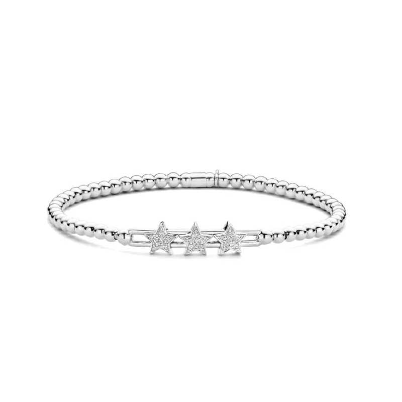 Best bangle bracelets with stacked designs for a trendy and fashionable look-0.13ctw, 18K White Gold Tresore Stretch Bracelet