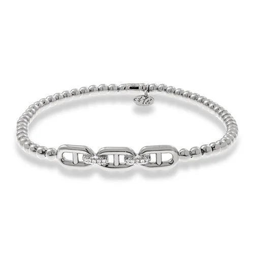 Bold bangle bracelets with mixed materials like wood, metal, and fabric-0.04ctw, 18K White Gold Tresore Stretch Bracelet