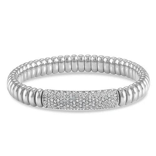 Best bangle bracelets with minimalist silver designs for a timeless, versatile look-1.10ctw, 18K White Gold Tresore Stretch Bracelet