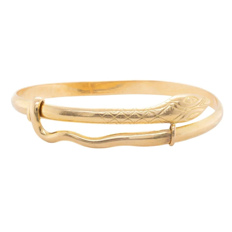 Best bangle bracelets with gold-filled material for an affordable luxury option-Vintage 1AR 18k Yellow Gold Etched Snake Wrap Bangle Bracelet 32.3g 7.25"