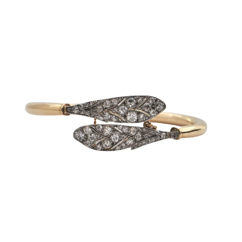 Vintage-inspired bangle bracelets with etched detailing for a timeless, antique look-Vintage Diamond Snake Cuff Bracelet