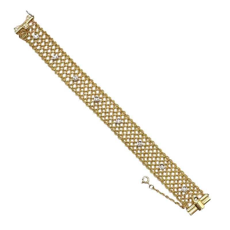 Best bangle bracelets with nature-inspired designs like leaves and flowers-Vintage Italian 'Galma & Cordif' Diamond 18k Gold Mesh Link Bracelet