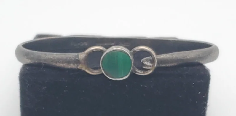 Best bangle bracelets with rustic copper for a unique, earthy style-Vintage Malachite Sterling Silver Handmade Mexican Bangle