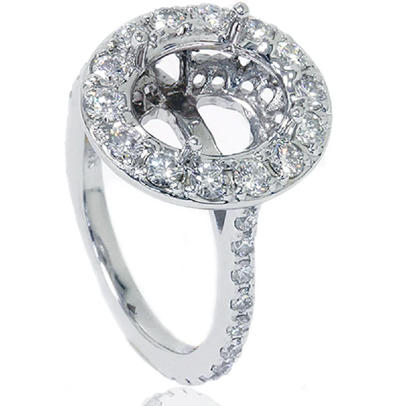 Platinum rings with sparkling sapphire center stones -VS 1ct Pave Halo Oval Engagement Ring Setting 14K White Gold