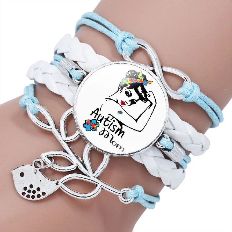 Best bangle bracelets with bright enamel colors for a fun and youthful style-Wholesale AUTISM MOM Puzzle Alloy Bracelet