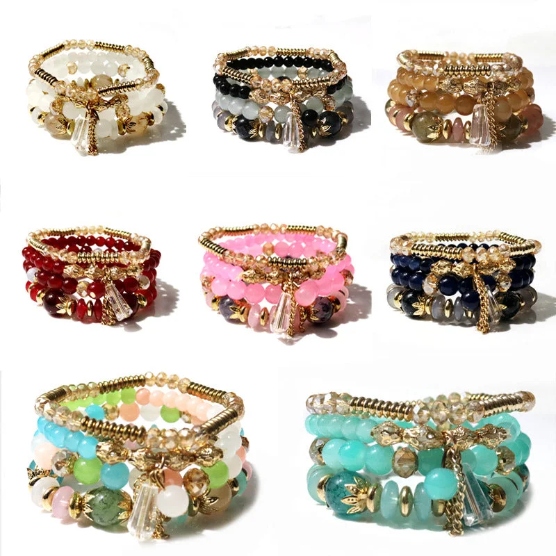 Bangle bracelets with polished marble inlays for a chic and trendy appearance-Wholesale Bohemian Crystal Glass Beads Bracelet