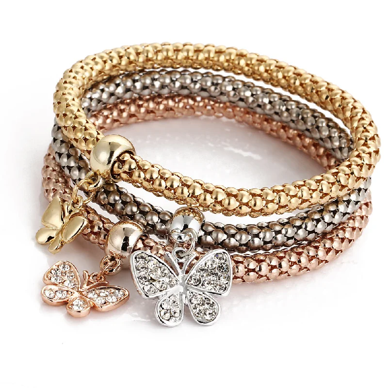 Best bangle bracelets with rustic copper for a unique, earthy style-Wholesale Diamond Butterfly Bracelet Alloy Three Color Set