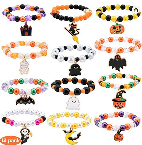 Best bangle bracelets with gemstone clusters for a bold and colorful statement piece-Wholesale Halloween Pumpkin Acrylic Bracelet