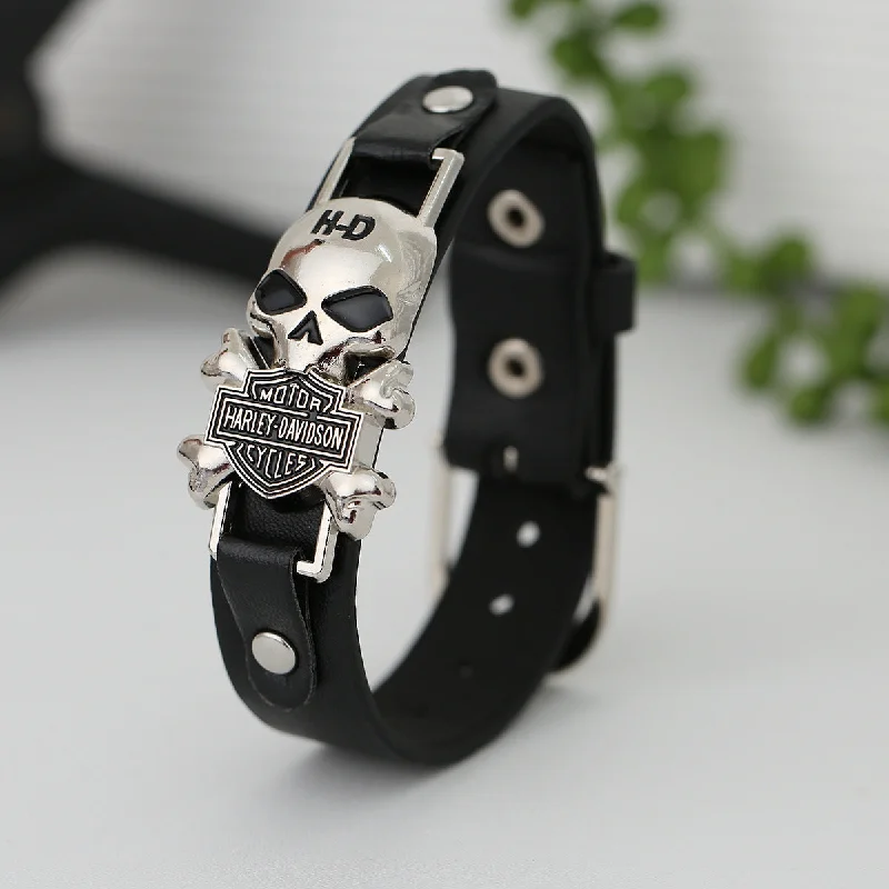 Best bangle bracelets with unique stone inlays for a one-of-a-kind accessory-Wholesale Leather Skull Vintage Men Bracelet