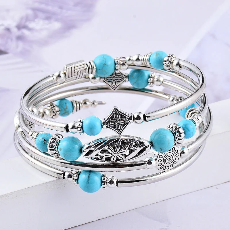 Best bangle bracelets with twisted rope designs for a textured, nautical-inspired look-Wholesale Natural Turquoise/Tiger's Eye Beads Bracelet