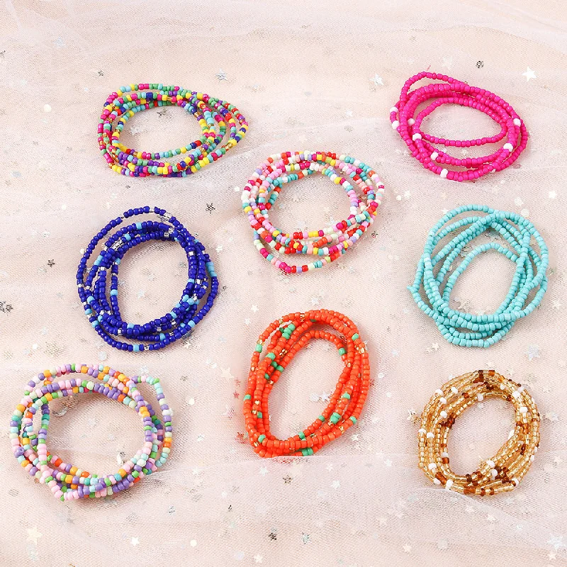 Best bangle bracelets with gold-plated finishes for an affordable luxury option-Wholesale Rice Beads Long Section Multi-layer Colorful Beading Bracelet