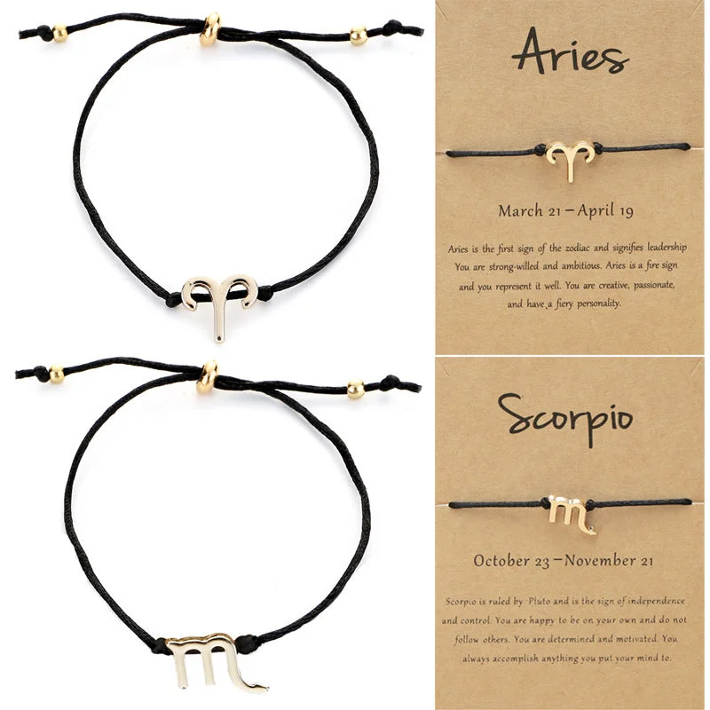 Adjustable bangle bracelets with toggle clasps for easy, secure wearing-Wholesale Twelve Constellation Adjustable Black Cord Bracelet