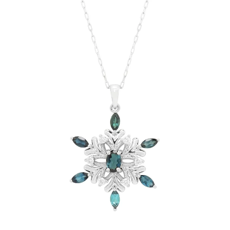 Best necklaces and pendants with adjustable chains for a customizable fit-Winter in Maine Indicolite Tourmaline Snowflake Necklace in 14kt White Gold with Diamonds (1/4ct tw)