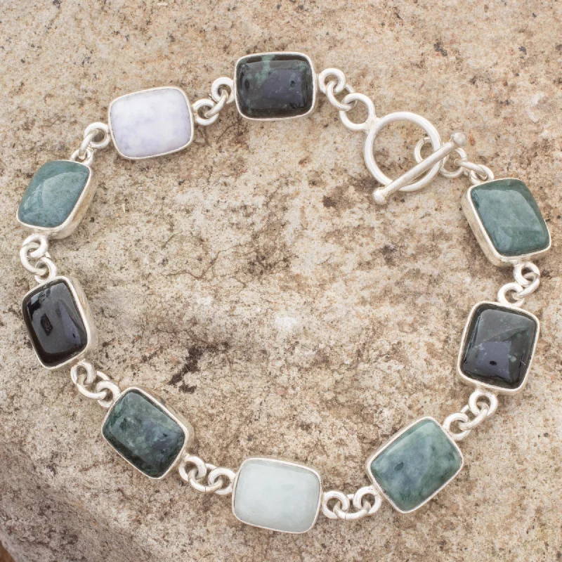 Best bangle bracelets with enamel floral patterns for a delicate and feminine touch-Ya'ax Chich Colors Jade & Silver Link Bracelet