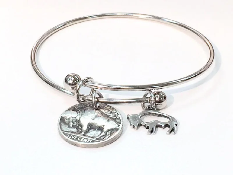 Best bangle bracelets with crystal inlays for a sparkling, glamorous appearance-Buffalo Nickel Bangle with Charm