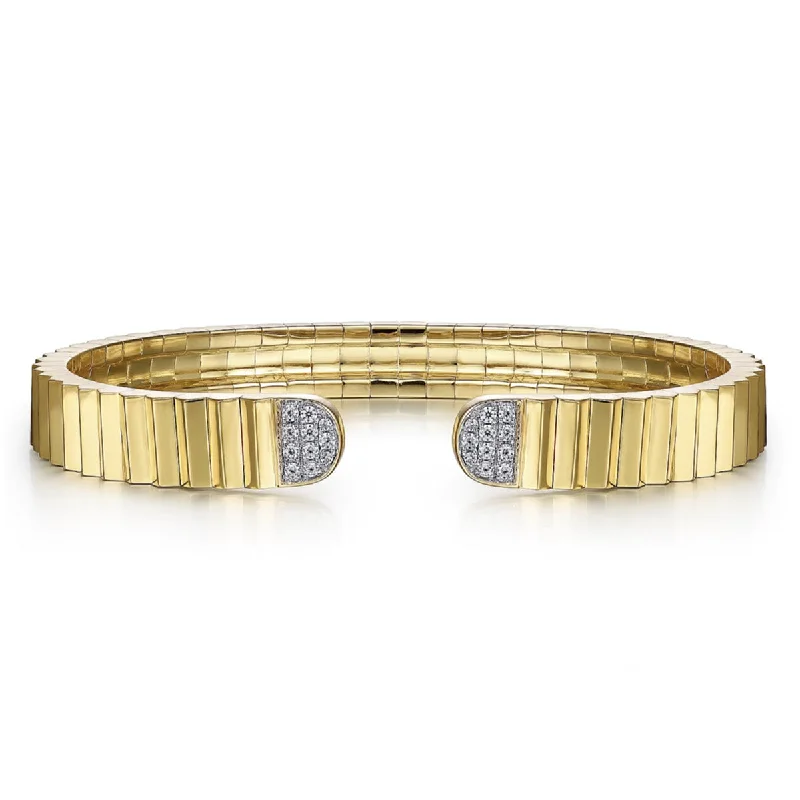 Best bangle bracelets with gold-filled material for an affordable luxury option-Gabriel & Co.- 14K Yellow Gold Diamond Open Cuff Bangle in Diamond Cut Texture  BG4737-62Y45JJ